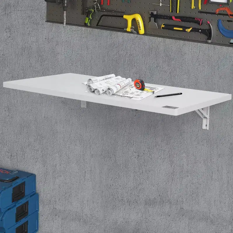 Table murale pliante, table murale rabattable 100 x 50 cm, bureau flottant avec support en fer, bureau pliant mural