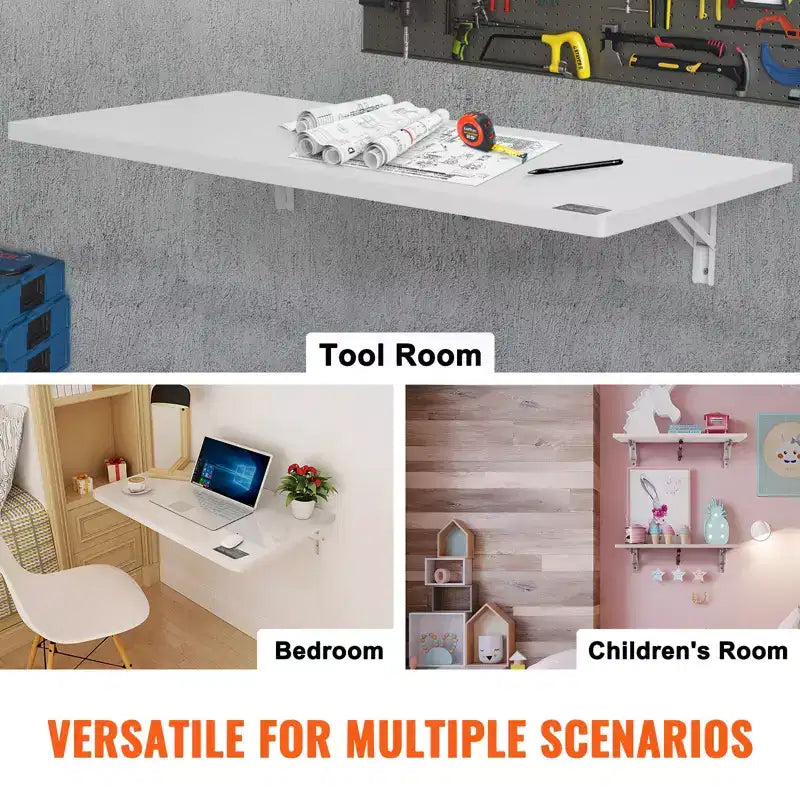 Table murale pliante, table murale rabattable 100 x 50 cm, bureau flottant avec support en fer, bureau pliant mural