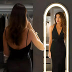 Miroir de salle de bain ovale LED 63x20 pouces, Miroir de courtoisie éclairé avec fonction anti-buée, Blanc