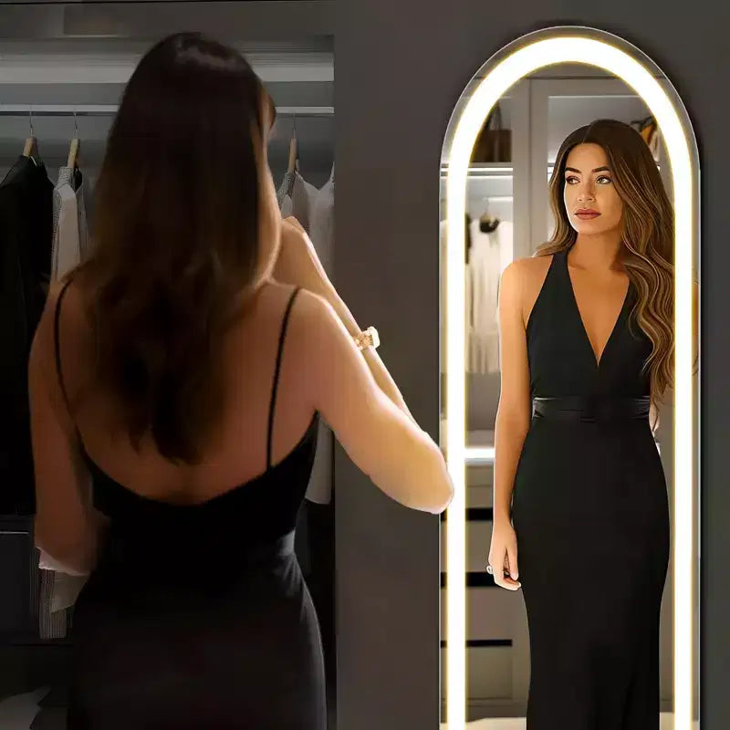 Miroir de salle de bain ovale LED 63x20 pouces, Miroir de courtoisie éclairé avec fonction anti-buée, Blanc