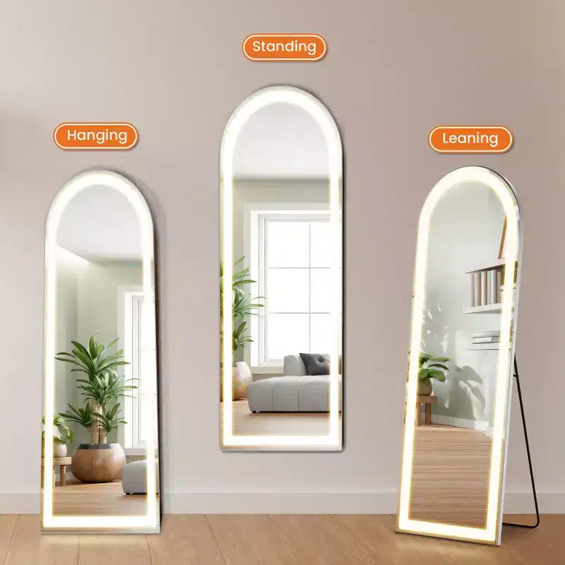 Miroir de salle de bain ovale LED 63x20 pouces, Miroir de courtoisie éclairé avec fonction anti-buée, Blanc