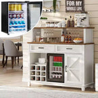 AMERLIFE Farmhouse Coffee Bar Cabinet with Beverage Refrigerator Cooler, 47 Wine Bar Dining Room, White