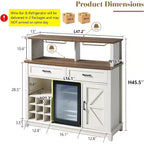 Meuble de bar à café de style ferme avec réfrigérateur pour boissons, meuble de salle à manger avec bar à vin 47", blanc