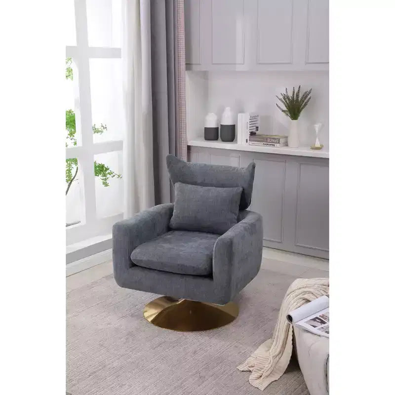 Fauteuil pivotant à 360 degrés, fauteuil d'appoint classique du milieu du siècle avec base en métal doré pour salon
