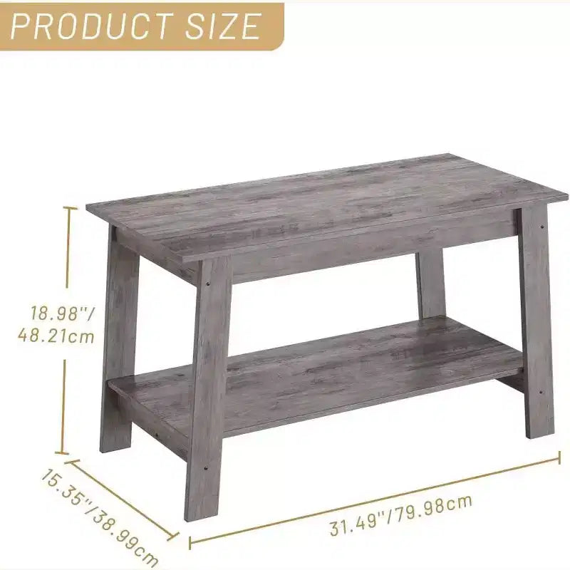 Table basse de ferme moderne avec étagère de rangement, table centrale rectangulaire à 2 niveaux, tables basses industrielles pour bureau à domicile