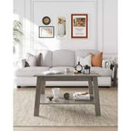 Table basse de ferme moderne avec étagère de rangement, table centrale rectangulaire à 2 niveaux, tables basses industrielles pour bureau à domicile
