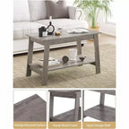 Table basse de ferme moderne avec étagère de rangement, table centrale rectangulaire à 2 niveaux, tables basses industrielles pour bureau à domicile