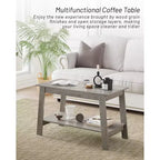 Table basse de ferme moderne avec étagère de rangement, table centrale rectangulaire à 2 niveaux, tables basses industrielles pour bureau à domicile