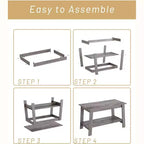 Table basse de ferme moderne avec étagère de rangement, table centrale rectangulaire à 2 niveaux, tables basses industrielles pour bureau à domicile