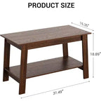 Table basse de ferme moderne avec étagère de rangement, table centrale rectangulaire à 2 niveaux, tables basses industrielles pour bureau à domicile