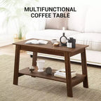 Table basse de ferme moderne avec étagère de rangement, table centrale rectangulaire à 2 niveaux, tables basses industrielles pour bureau à domicile