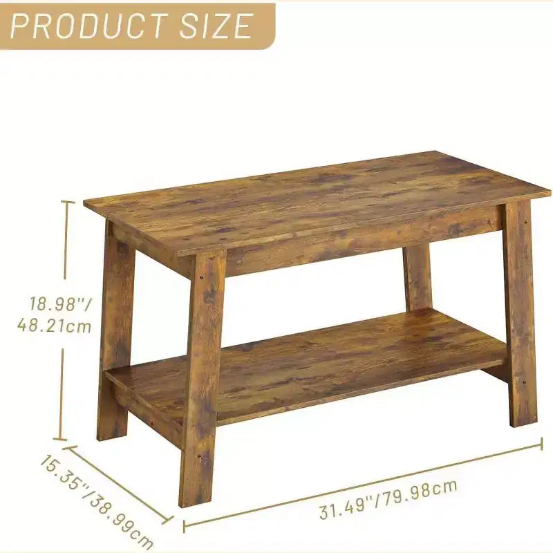 Table basse de ferme moderne avec étagère de rangement, table centrale rectangulaire à 2 niveaux, tables basses industrielles pour bureau à domicile