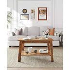 Table basse de ferme moderne avec étagère de rangement, table centrale rectangulaire à 2 niveaux, tables basses industrielles pour bureau à domicile