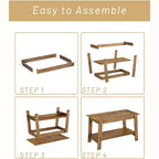 Table basse de ferme moderne avec étagère de rangement, table centrale rectangulaire à 2 niveaux, tables basses industrielles pour bureau à domicile