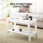 Table basse de ferme moderne avec étagère de rangement, table centrale rectangulaire à 2 niveaux, tables basses industrielles pour bureau à domicile
