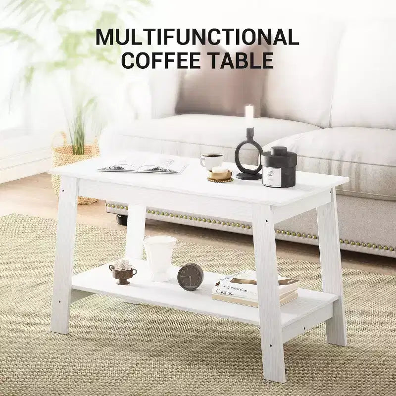 Table basse de ferme moderne avec étagère de rangement, table centrale rectangulaire à 2 niveaux, tables basses industrielles pour bureau à domicile