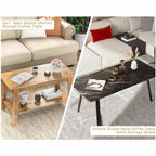 Table basse de ferme moderne avec étagère de rangement, table centrale rectangulaire à 2 niveaux, tables basses industrielles pour bureau à domicile