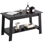 Acekool Modern Farmhouse Coffee Table with Storage Shelf, 2-Tier Rectangular Center Table, Home Office Industrial Cocktail Tables