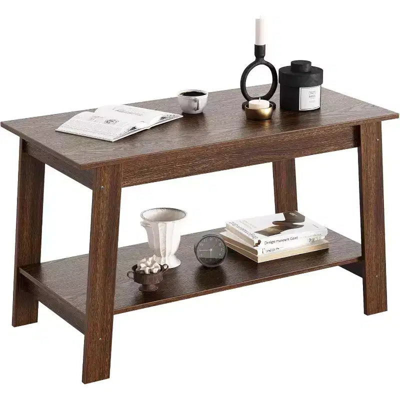 Table basse de ferme moderne avec étagère de rangement, table centrale rectangulaire à 2 niveaux, tables basses industrielles pour bureau à domicile
