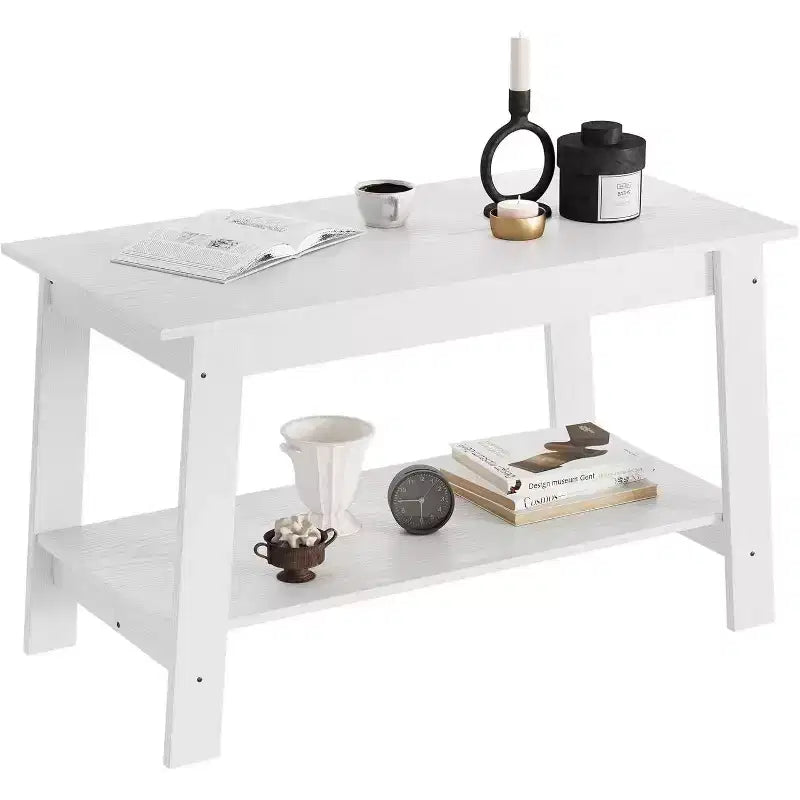Table basse de ferme moderne avec étagère de rangement, table centrale rectangulaire à 2 niveaux, tables basses industrielles pour bureau à domicile