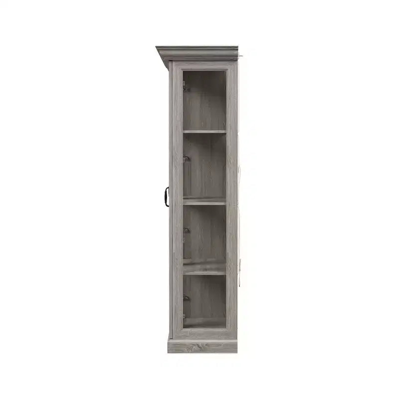 Vitrine 4 portes en chêne gris avec bande LED, portes en verre trempé, éclairage LED, meuble de rangement/garde-manger