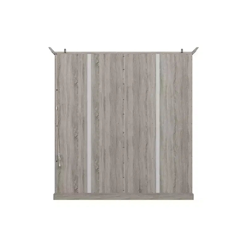 Vitrine 4 portes en chêne gris avec bande LED, portes en verre trempé, éclairage LED, meuble de rangement/garde-manger