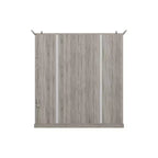 Vitrine 4 portes en chêne gris avec bande LED, portes en verre trempé, éclairage LED, meuble de rangement/garde-manger