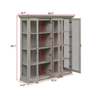 Vitrine 4 portes en chêne gris avec bande LED, portes en verre trempé, éclairage LED, meuble de rangement/garde-manger