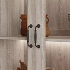 Vitrine 4 portes en chêne gris avec bande LED, portes en verre trempé, éclairage LED, meuble de rangement/garde-manger