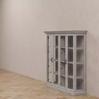 Vitrine 4 portes en chêne gris avec bande LED, portes en verre trempé, éclairage LED, meuble de rangement/garde-manger