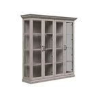 Vitrine 4 portes en chêne gris avec bande LED, portes en verre trempé, éclairage LED, meuble de rangement/garde-manger