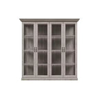 Vitrine 4 portes en chêne gris avec bande LED, portes en verre trempé, éclairage LED, meuble de rangement/garde-manger