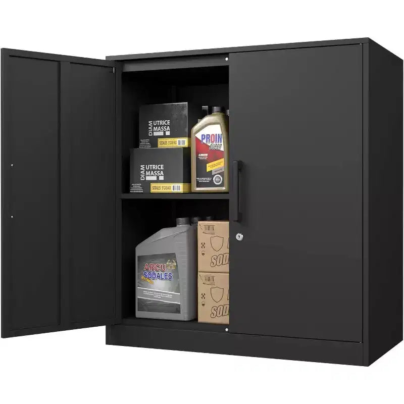 Armoire murale métallique, armoire murale noire à 2 portes, armoires suspendues avec poignée, pour garage, maison, bureau