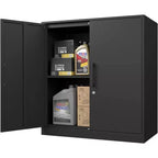 Armoire murale métallique, armoire murale noire à 2 portes, armoires suspendues avec poignée, pour garage, maison, bureau