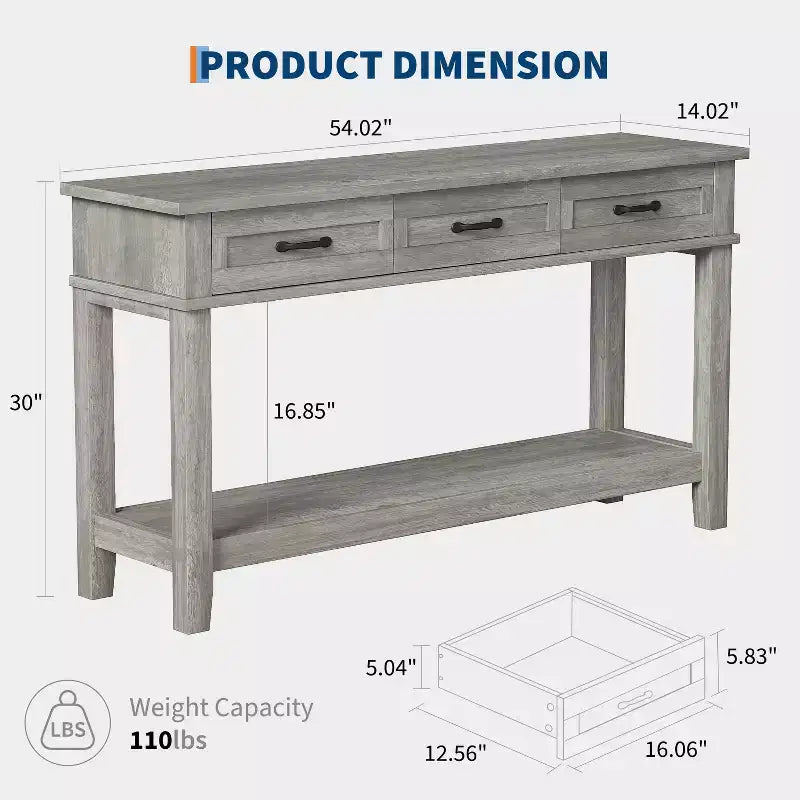 Table d'entrée, table console avec tiroirs de rangement, table de canapé en bois de ferme à 3 niveaux, table de couloir pour entrée, salon