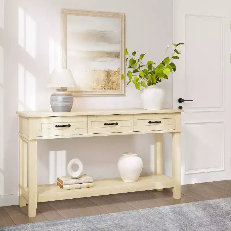 Table d'entrée, table console avec tiroirs de rangement, table de canapé en bois de ferme à 3 niveaux, table de couloir pour entrée, salon