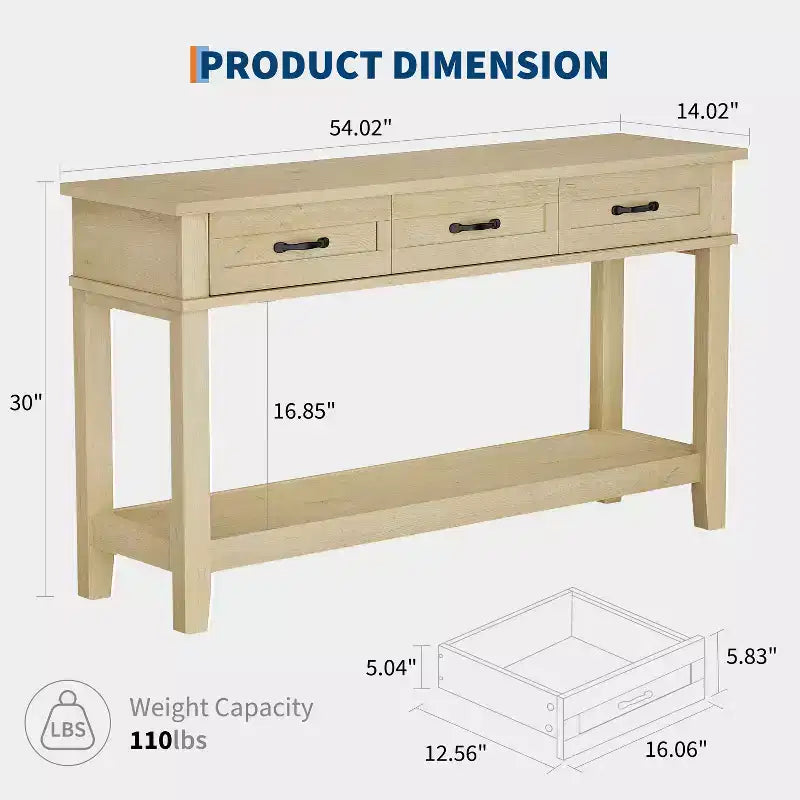 Table d'entrée, table console avec tiroirs de rangement, table de canapé en bois de ferme à 3 niveaux, table de couloir pour entrée, salon