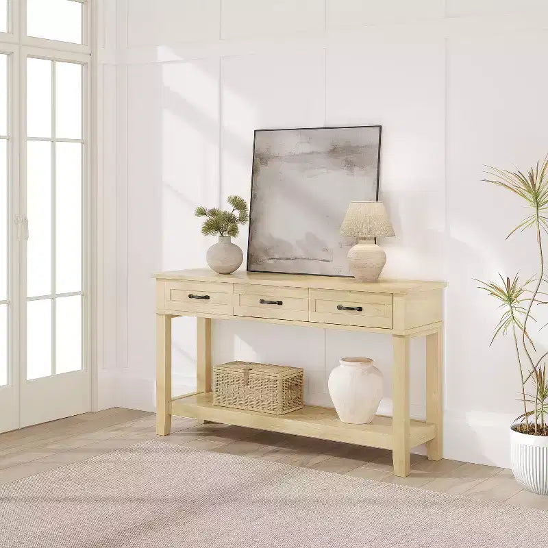 Table d'entrée, table console avec tiroirs de rangement, table de canapé en bois de ferme à 3 niveaux, table de couloir pour entrée, salon