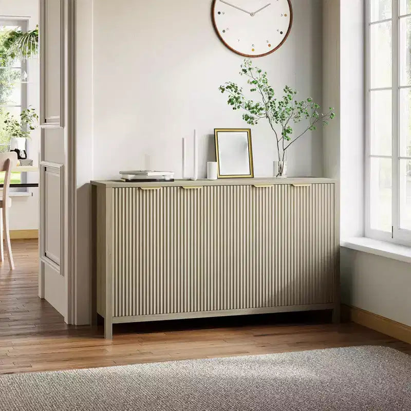 Buffet de 140 cm, meuble de bar à café cannelé avec rangement et étagères réglables, meuble TV console pour salon, cuisine, entrée