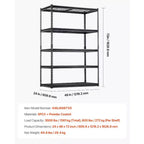 Étagères de rangement, 1360 kg, rayonnage de garage robuste à 5 niveaux, étagères métalliques réglables de 61 P x 122 L x 183 H pour unité de rayonnage industriel