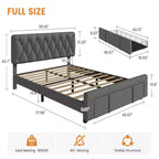 Cadre de lit Queen Size rembourré avec tiroirs de rangement, support à lattes en bois massif, aucun sommier tapissier requis
