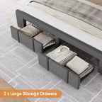 Cadre de lit Queen Size rembourré avec tiroirs de rangement, support à lattes en bois massif, aucun sommier tapissier requis