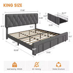 Cadre de lit Queen Size rembourré avec tiroirs de rangement, support à lattes en bois massif, aucun sommier tapissier requis