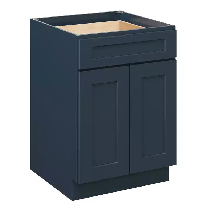 Meuble bas de cuisine de 24 po L x 34,5 po H x 24 po P avec tiroir et portes doubles, cadre en contreplaqué, recouvrement total, fermeture en douceur, prêt à assembler