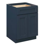 Meuble bas de cuisine de 24 po L x 34,5 po H x 24 po P avec tiroir et portes doubles, cadre en contreplaqué, recouvrement total, fermeture en douceur, prêt à assembler