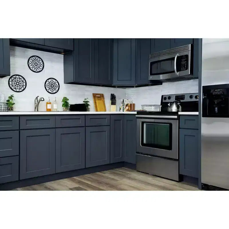 Meuble bas de cuisine de 24 po L x 34,5 po H x 24 po P avec tiroir et portes doubles, cadre en contreplaqué, recouvrement total, fermeture en douceur, prêt à assembler
