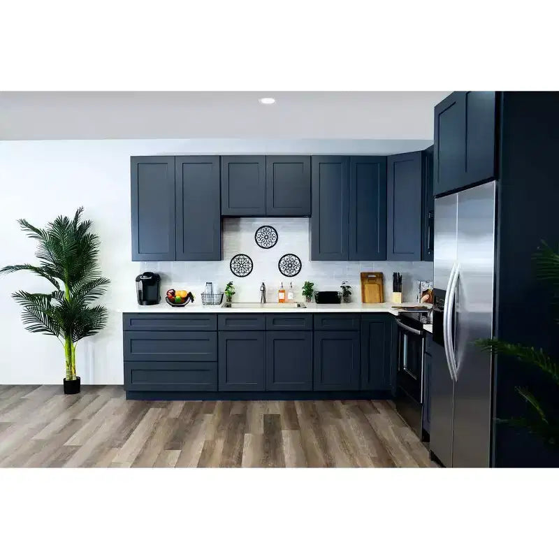 Meuble bas de cuisine de 24 po L x 34,5 po H x 24 po P avec tiroir et portes doubles, cadre en contreplaqué, recouvrement total, fermeture en douceur, prêt à assembler