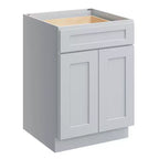 Meuble bas de cuisine de 24 po L x 34,5 po H x 24 po P avec tiroir et portes doubles, cadre en contreplaqué, recouvrement total, fermeture en douceur, prêt à assembler