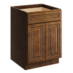 Meuble bas de cuisine de 24 po L x 34,5 po H x 24 po P avec tiroir et portes doubles, cadre en contreplaqué, recouvrement total, fermeture en douceur, prêt à assembler