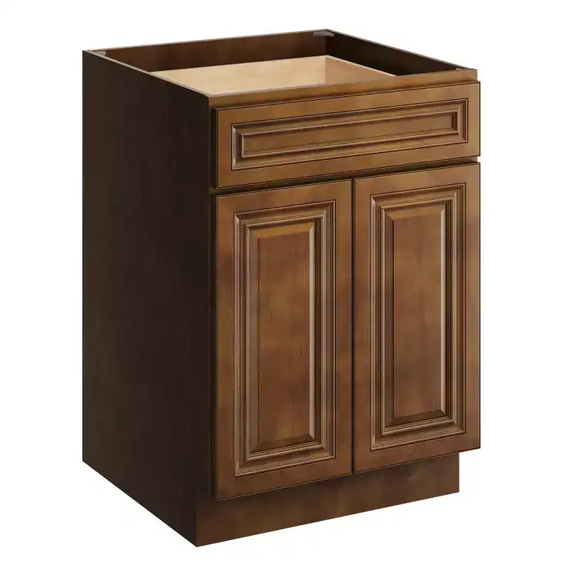 Meuble bas de cuisine de 24 po L x 34,5 po H x 24 po P avec tiroir et portes doubles, cadre en contreplaqué, recouvrement total, fermeture en douceur, prêt à assembler